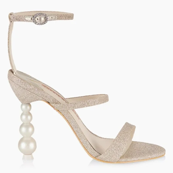 Sophia Webster Rosalind Pearl Glitter Sculptured Heel Sandals Champagne 36.5 - Picture 2 of 11